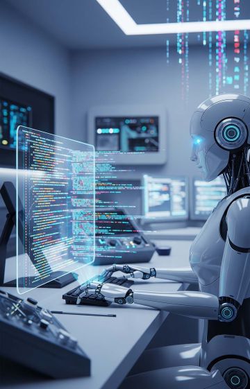 Robot is performing computer coding with no human help.