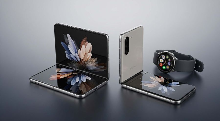 Samsung Galaxy Z Fold 7, Z Flip 7, and Galaxy Watch 8 displayed after launch at Galaxy Unpacked July 2025.